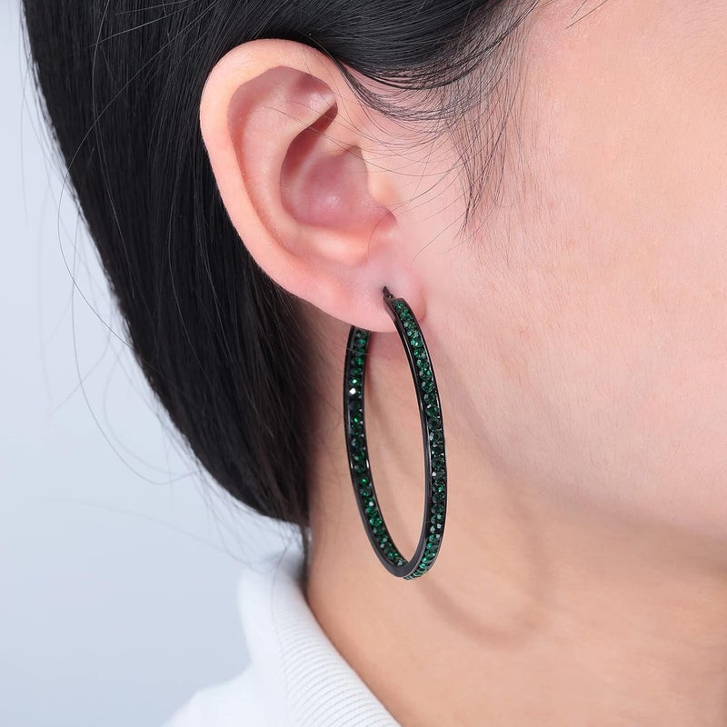 CiNily Mult-colors Crystal Stainless Steel Hoop Earring for Women Hypoallergenic Jewelry for Sensitive Ears Large Big Hoop Earrings 2" - Image 2